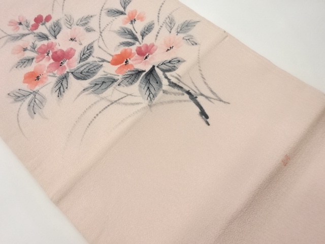 作家物　手描き草花模様開き名古屋帯（額縁仕立て）